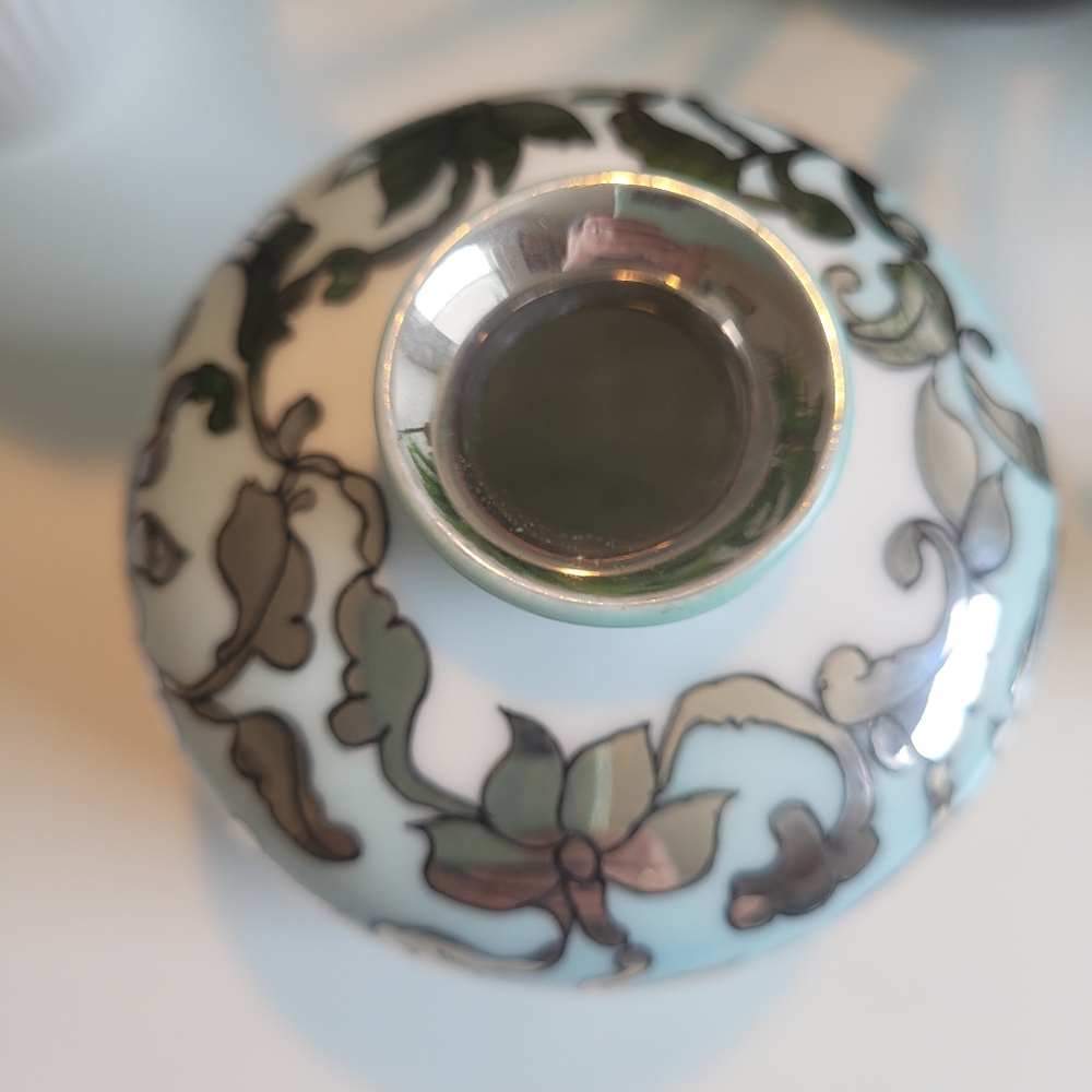 Rosenthal Selb Bavaria 1930s-50s Handpainted Silver Overlay on Blue Ceramic RARE